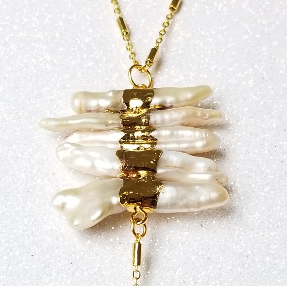 Freshwater pearl 24k gold elactroplated necklace - Picture 5 of 5